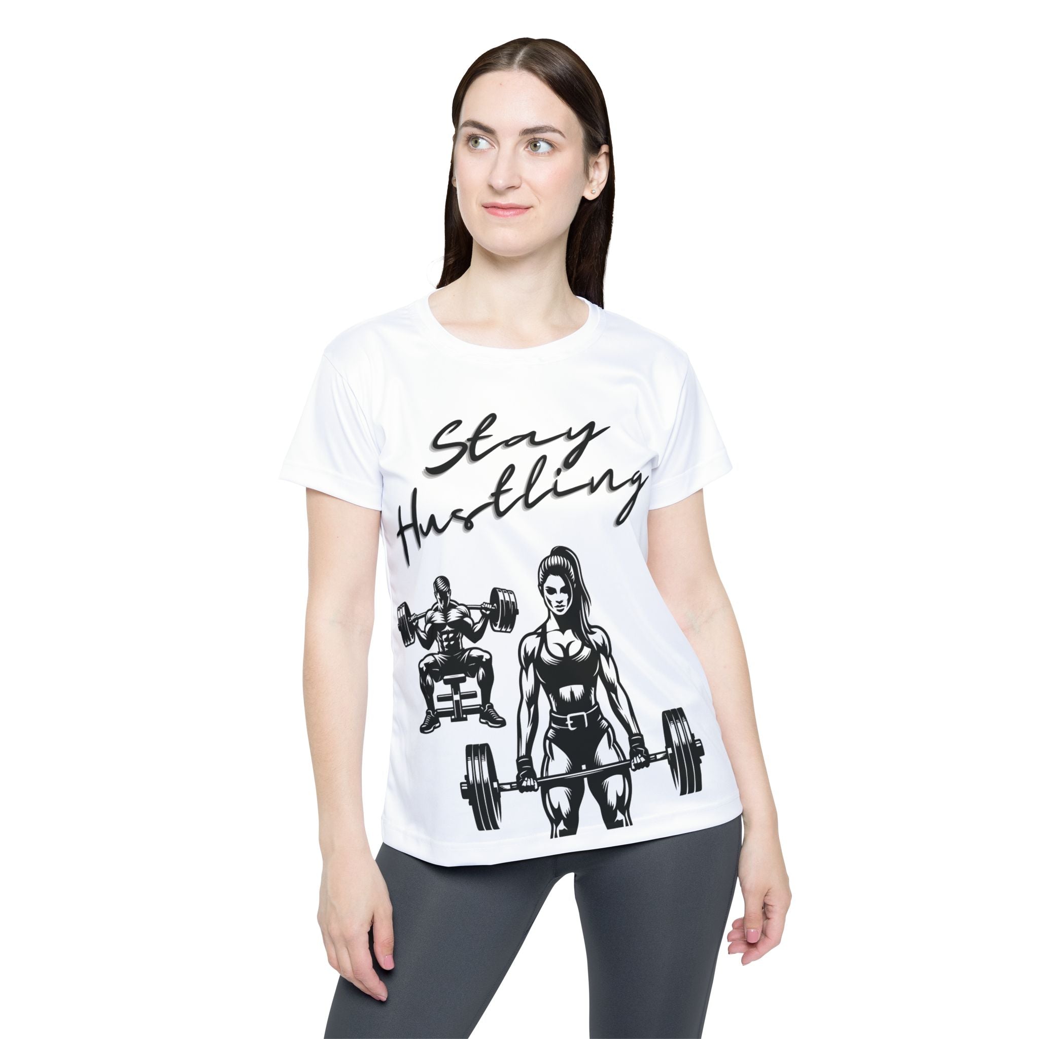 Women's Fitness Tee - Stay Hustling, Workout Shirt, Gym Top, Athletic Wear, Motivational Sportswear